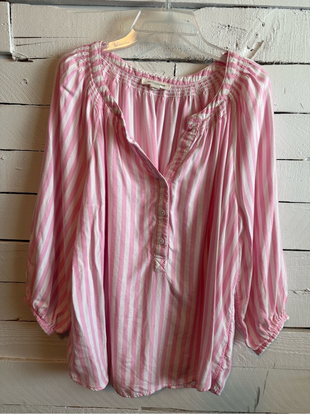 beachlunchlounge Pink and White Striped Peasant Blouse